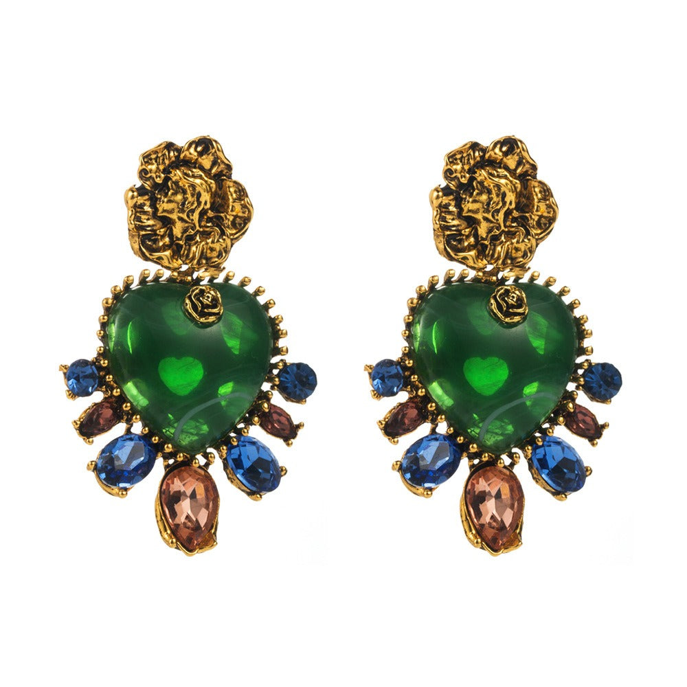 Royal Bloom Heart Resin Earrings