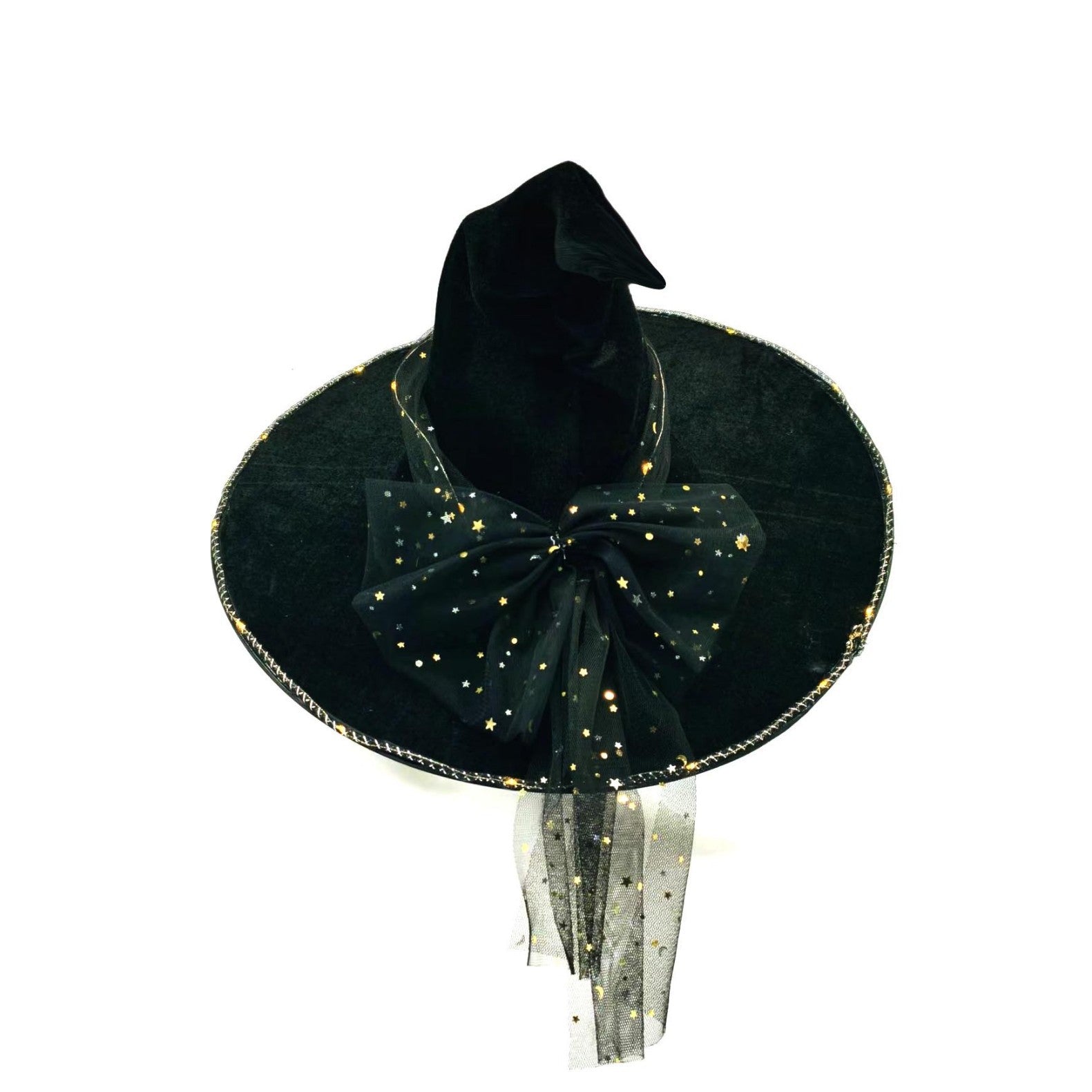 Light-Up Black Velvet Witch Hat