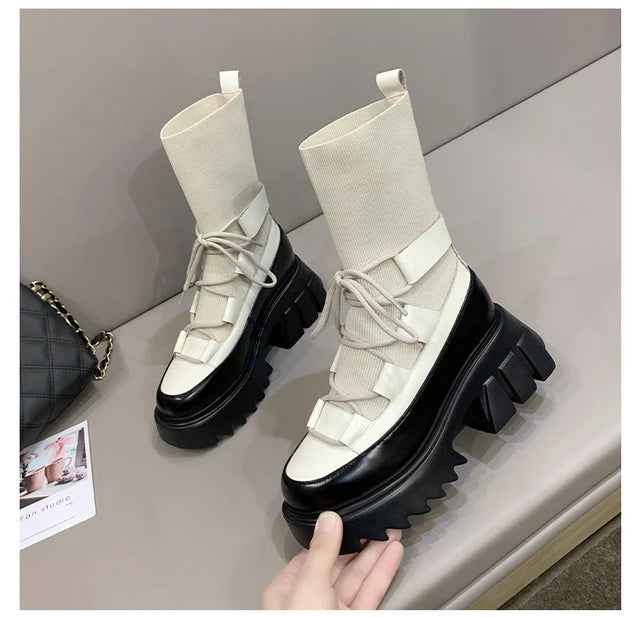 Gothic Platform Sock Boots – Cross-Tied Stretch