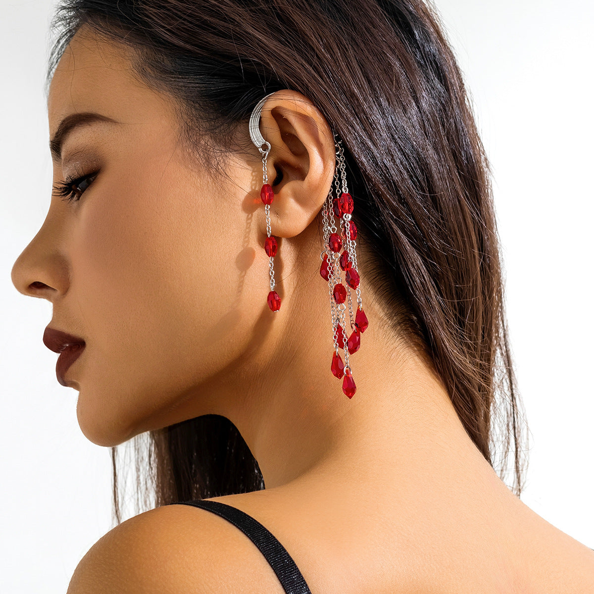 Gothic Blood Drop Crystal Ear Clips – No Piercing