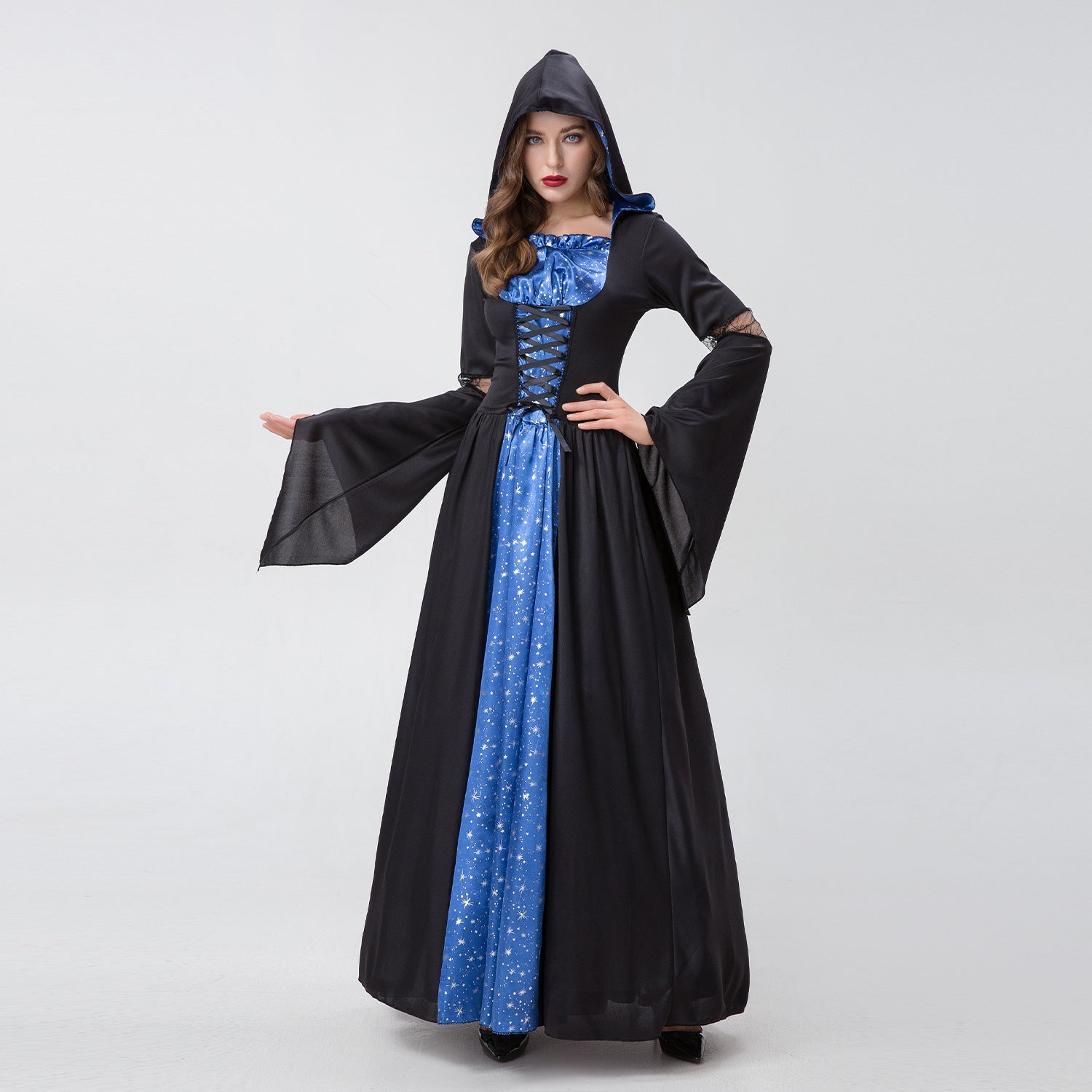 Gothic Witch & Death Halloween A-Line Dress | Long Sleeve Costume