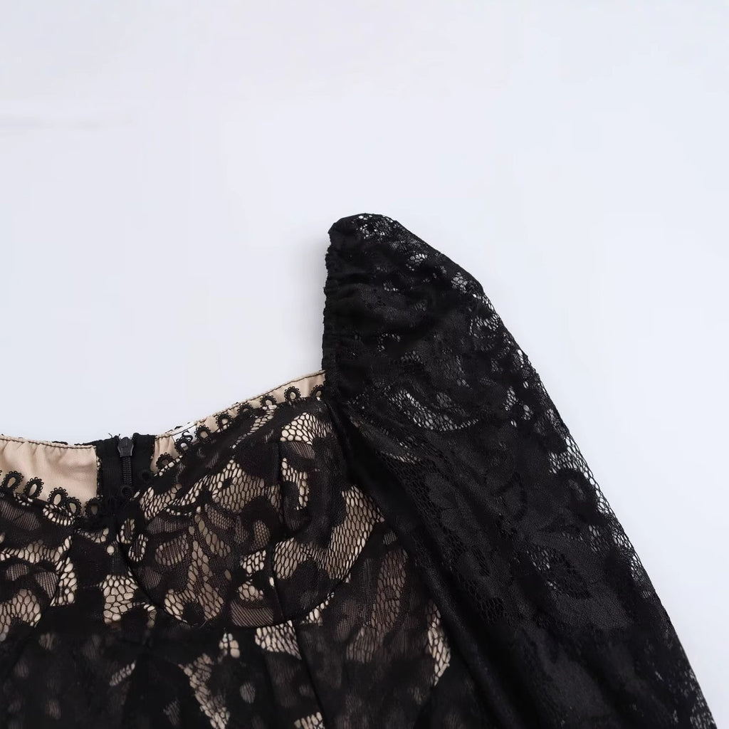 🖤 Midnight Lace Bubble Sleeve Mini Dress