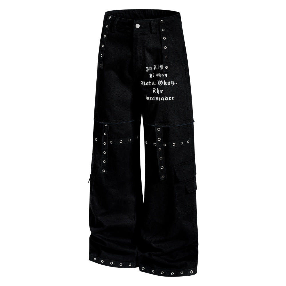 Gothic Letter Wide-Leg Floor Pants