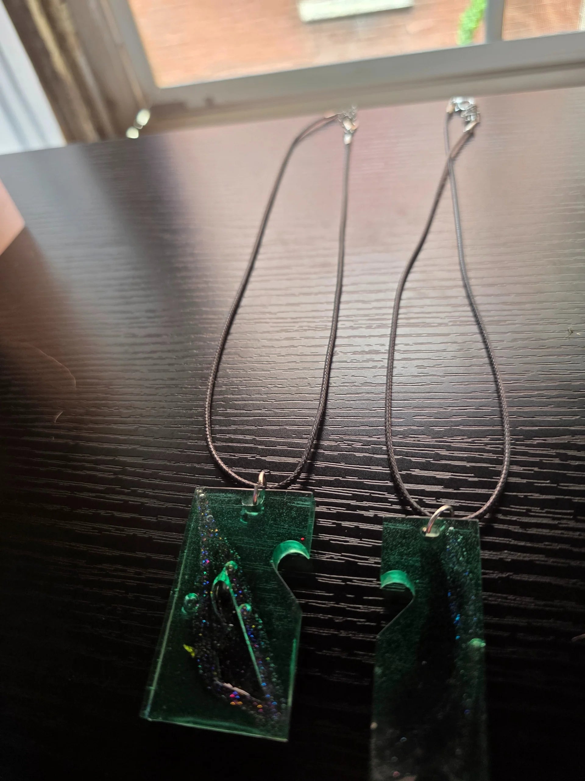 💚 Glitched Connection: Binary Heart Puzzle Necklace Set 💚