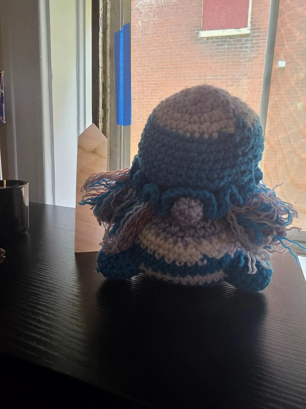 Handmade Crochet Whimsical Gnome Plushie – Deep Teal & Lavender White
