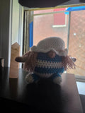 Handmade Crochet Whimsical Gnome Plushie – White Hat & Dusty Pink Beard