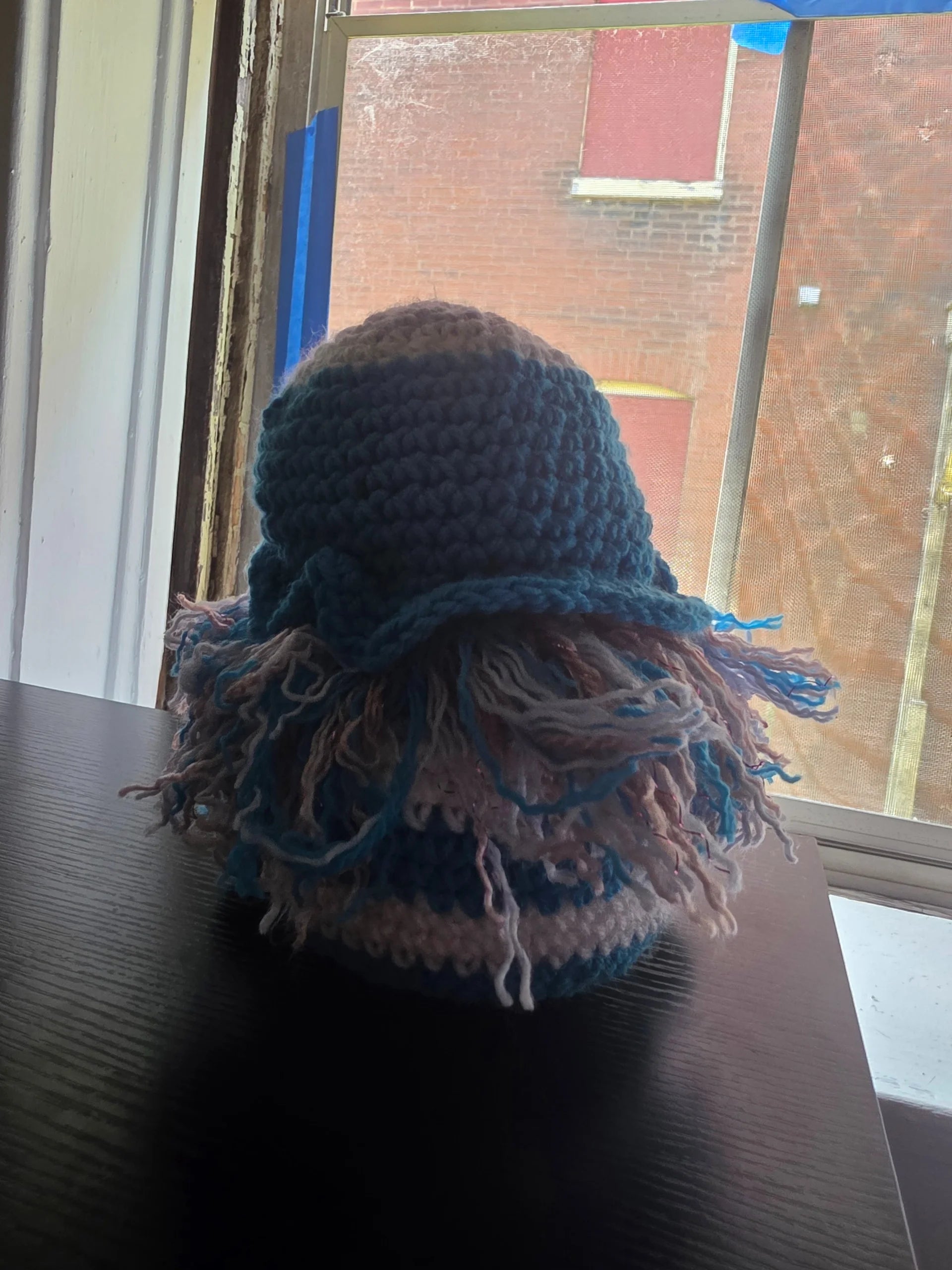 Handmade Crochet Whimsical Gnome Plushie – Deep Teal & Lavender White