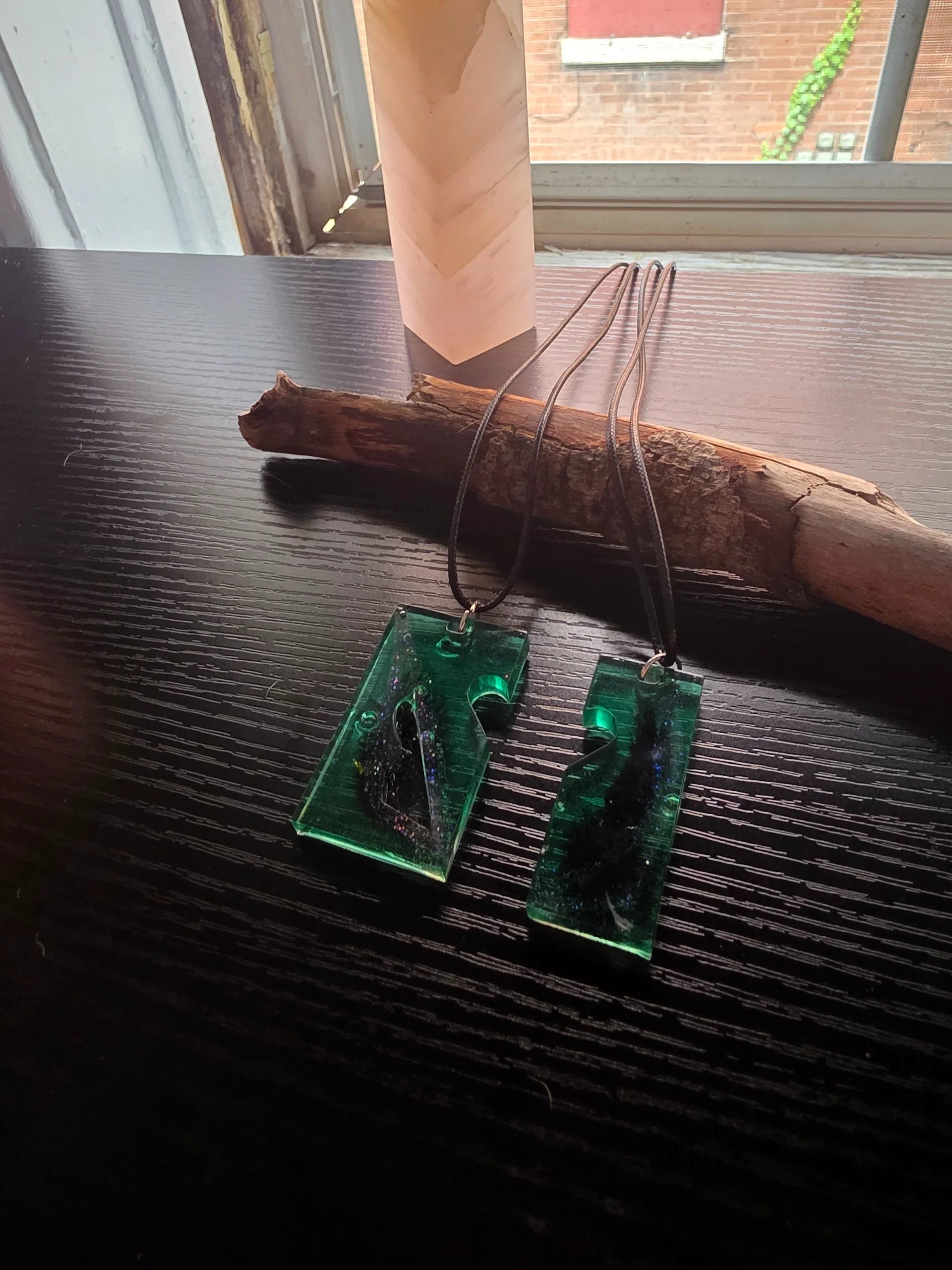 💚 Glitched Connection: Binary Heart Puzzle Necklace Set 💚